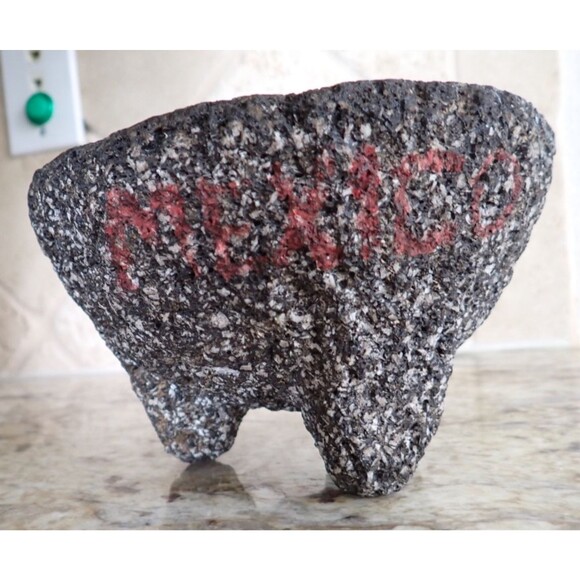 Authentic MOLCAJETE Mexico Basalt Mortar & Pestle 7" dia Volcanic Lava Stone - Picture 9 of 16